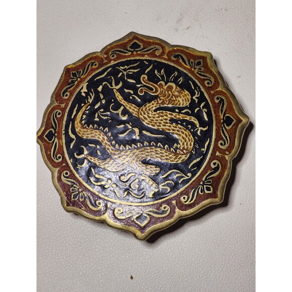 Vintage Dragon Belt Buckle Brass Cloisonné Style Golden Hands India 3.25" - Picture 2 of 4